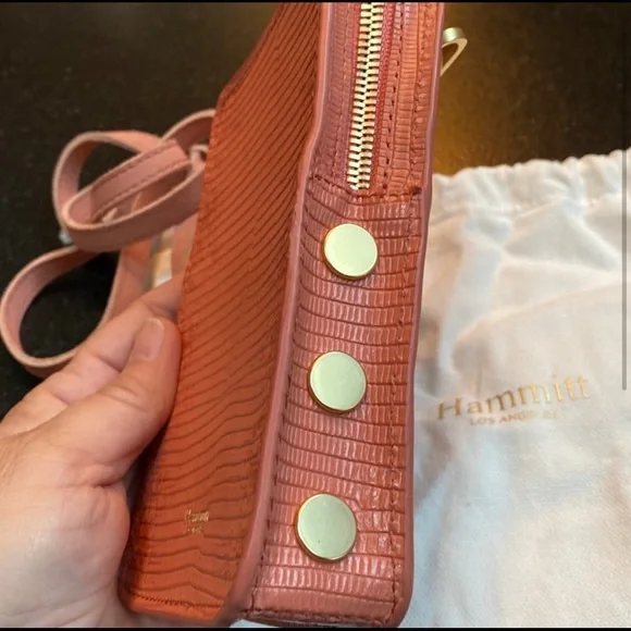 Hammitt Cellphone and card crossbody, pink tile leather with strap and dustbag. - Picture 8 of 8